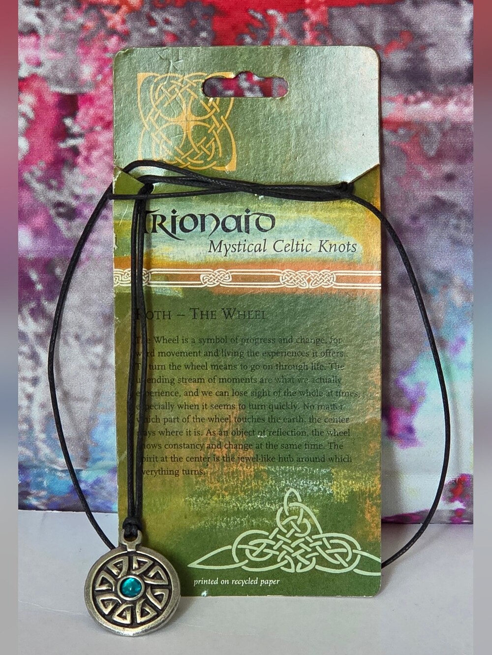 NIRVANA Silver Celtic Wheel Pendant Necklace with Turquoise Stone NIP